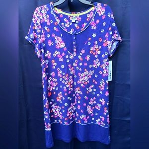 NWT $64 DKNY Tunic Top Size L Blue Floral Print